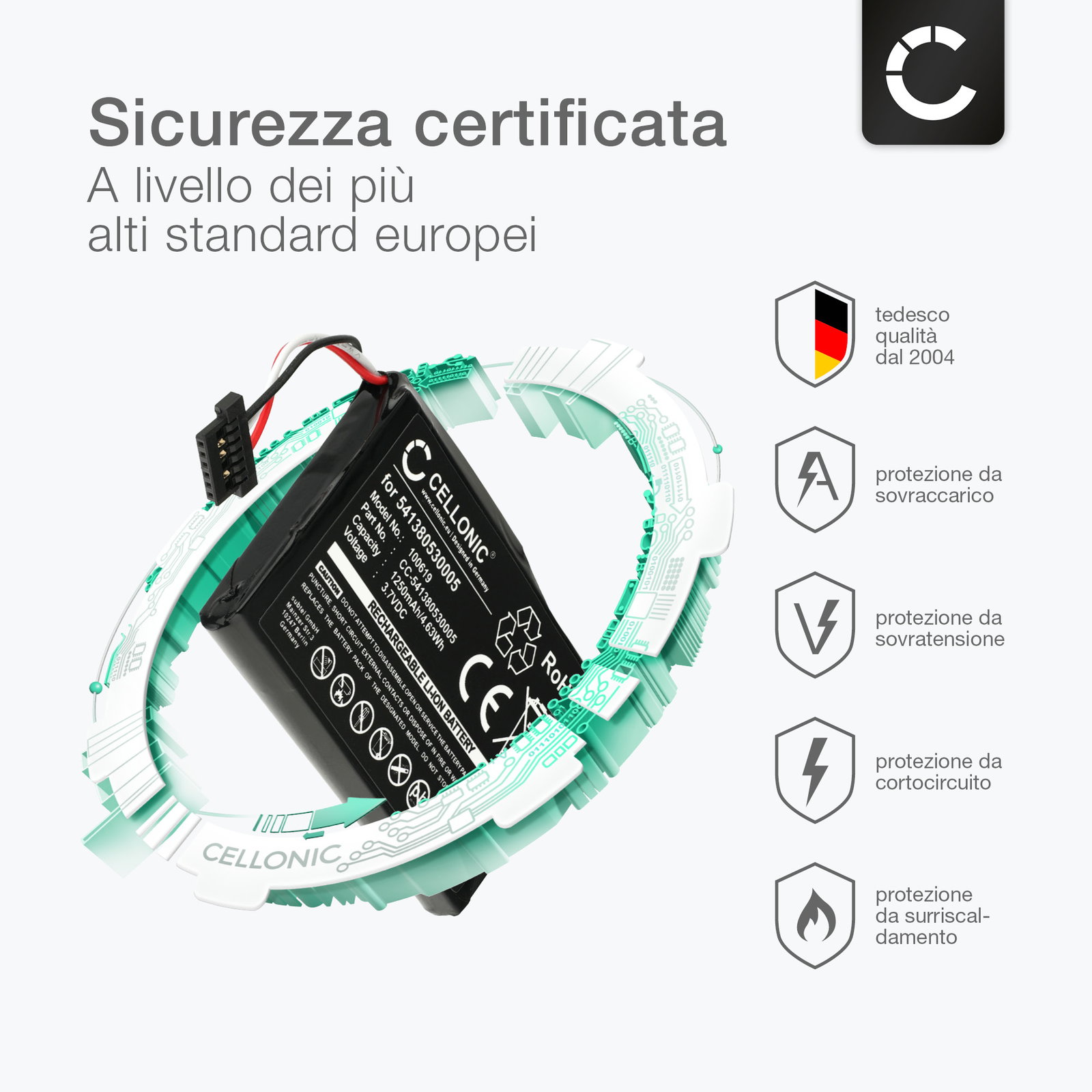 Subtel Batteria Di Ricambio 1250mAh Per Navigatori GPS Medion GoPal P4410 E Becker Active 43 | Sostituzione 541380530005
