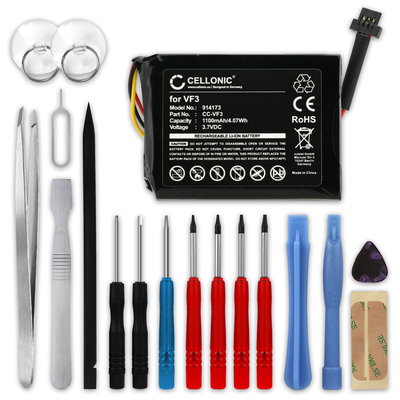 Batteria per TomTom Quanta, GO XL 330, GO XL 310, VF3F, FM68360420759, VF3 1100mAh + Set di strumenti 17pz, marca subtel, ricambi di lunga durata per navigatori