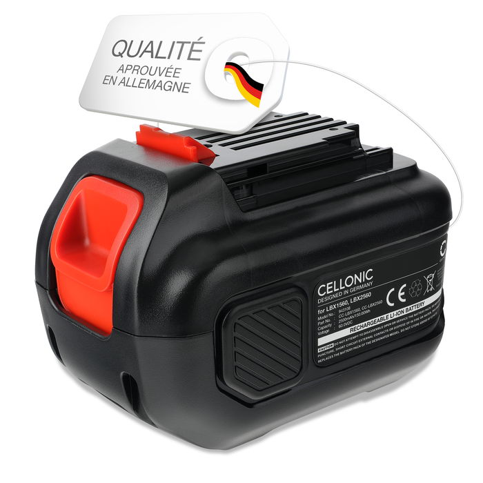Batterie pour Black & Decker 60V MAX Blower, 60V MAX trimmer, CM2060C, LHT360, LHT360C, LHT360CFF 60V Li Ion 2500mAh de CELLONIC