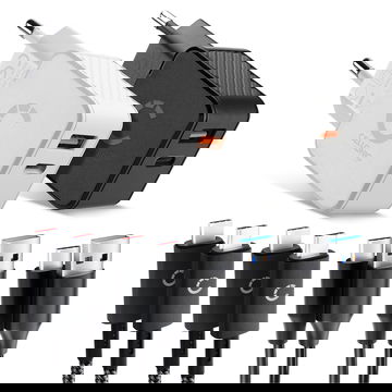 CELLONIC Kit da Viaggio – 2x Caricabatterie Doppio USB-C & USB + 4x Cavi di Ricarica per Smartphone, Notebook, GPS, Tablet, Altoparlante, Smartwatch ecc. – 2x Caricatori Rapidi USB PD da 20W in Nero e Bianco