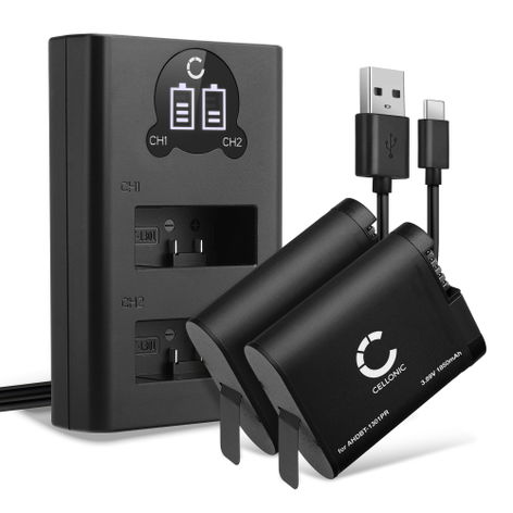 2x Akku für GoPro Hero 13, AHDBT-1301 AHDBT-1301PR (1900mAh, 3.89V) + Dual Ladegerät von CELLONIC