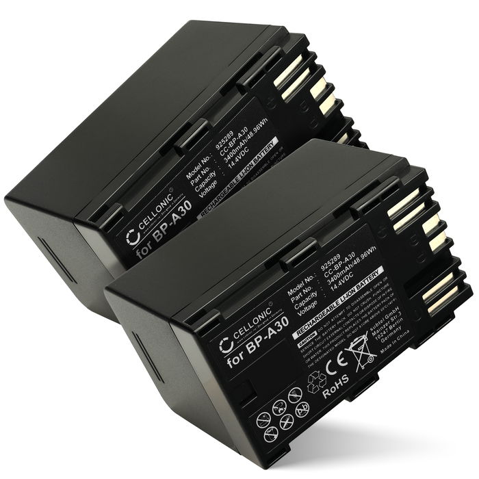 2x Batteria per Canon XF605, EOS C300 Mark II, XF705, CA-CP200L, BP-A30, EOS C200B BP-A30 (3400mAh, 14.4V) marca CELLONIC