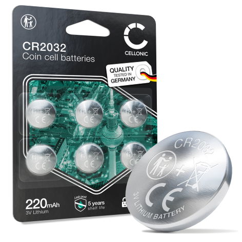 6x CR2032 Button Cell 3V 220mAh from CELLONIC