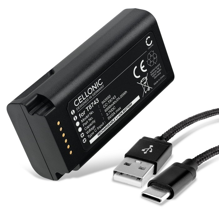 Akku für Eufy Video Doorbell E340, T8743 T8743 (6500mAh, 3.7V) von CELLONIC + USB C Cable