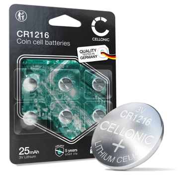 CELLONIC CR1216 Knopfzellen-Batterien (Lithium, 25mAh, 3V) für Armbanduhren Autoschlüsse Medizinische Geräte – x6-Pack