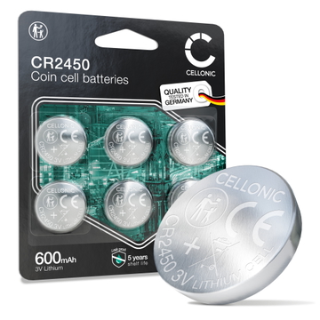 CELLONIC CR2450 Coin Cell Batteries (Lithium, 600mAh, 3V) for Car Keys Garage Door Openers Smart Home Devices - x6-Pack