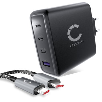 Lenovo ThinkPad E480 Cellonic 140W GaN Caricatore USB C, Alimentatore multiporta 4 porte (3x USB-C 140W/100W/20W + 1x USB-A) con Power Delivery, per i